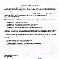 Номинация  "Достояние отрасли 2024".